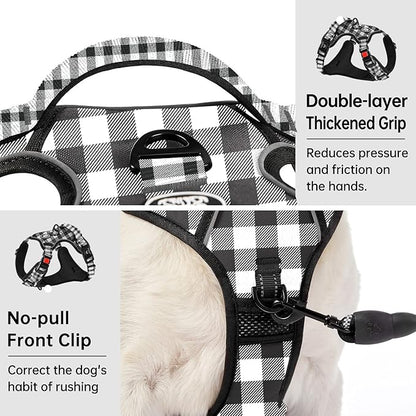IVY&amp;LANE No Pull Dog Harness with Leash Set, Reflective No Choke Pet Vest,Adjustable Oxford Dog Vest Harness with Easy Control Handle for Medium Lagre Dogs (Checkered Black,M)