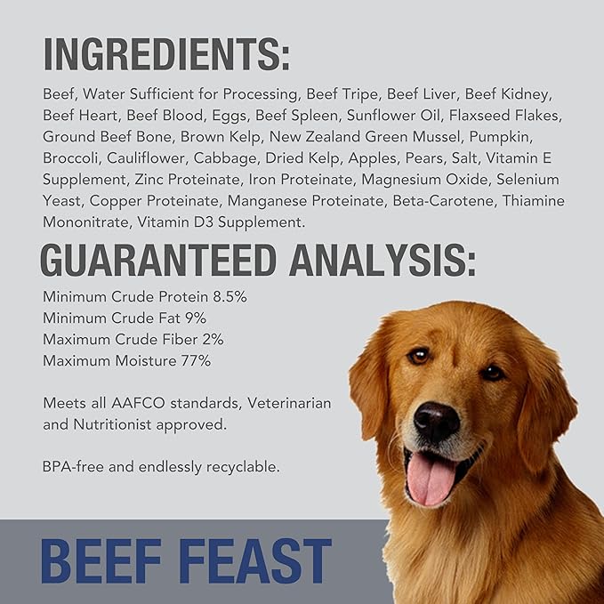 K9 Natural Wet Dog Food Pate, Beef Feast, 13 Oz Cans (Pack of 12), Grain Free, Made in New Zealand with Grass-Fed &amp; Finished Beef, Single Source, Limited Ingredient