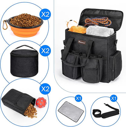 Dog Travel Bag, Airline Approved Pet Travel Bag with 2 Dog Treat Training Pouches for Weekend Pet Travel Supplies &amp; Accessories, Black