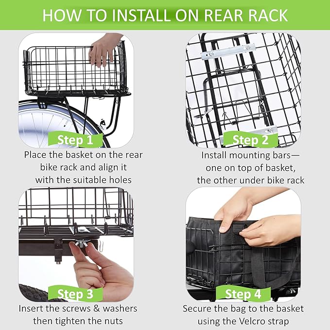 Large Dog Bike Basket with Removable Liner Bag, Portable Rear Bike Basket Carrier for Travel, Waterproof Bike Storage Suit for Front/Rear/Side of Bicycle, Ebike Accessoriest for Pets, Fruit &amp; Grocery