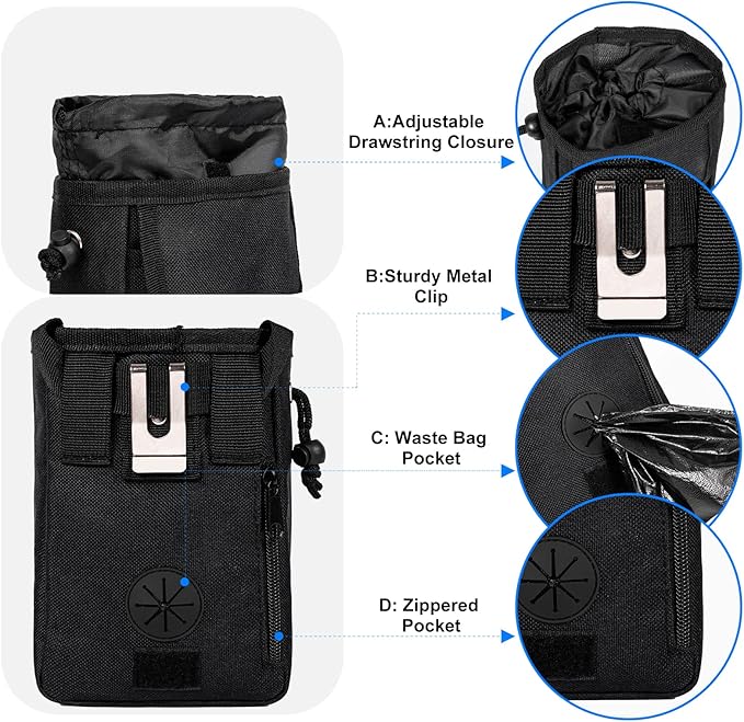 Dog Travel Bag, Airline Approved Pet Travel Bag with 2 Dog Treat Training Pouches for Weekend Pet Travel Supplies &amp; Accessories, Black