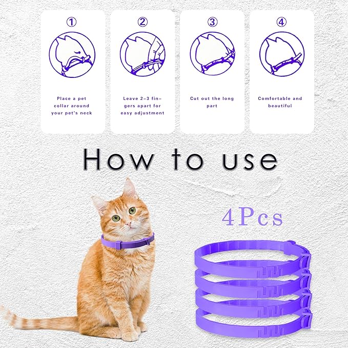Simnice Calming Collar for Cats - 4 Pack, Cat Calming Collar, Adjustable Cat Pheromone Collars for Anxiety &amp; Stress Relief, Efficient and Comfort (Purple)