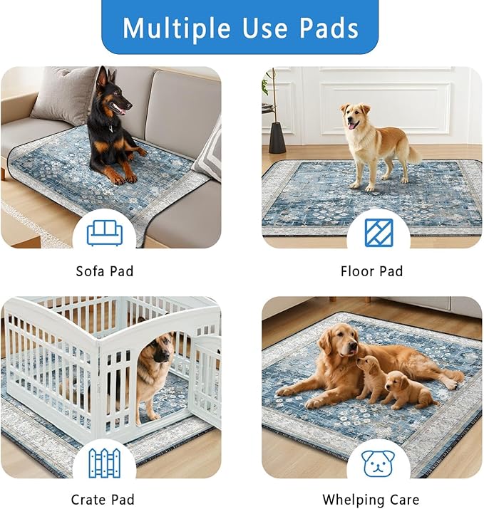 Washable Pee Pads for Dogs 2 Pack, Absorbent Reusable Puppy Pads Waterproof, Leakproof &amp; Non-Slip Whelping Pad, Potty Training Pads for Dogs Playpen Mat 48x48