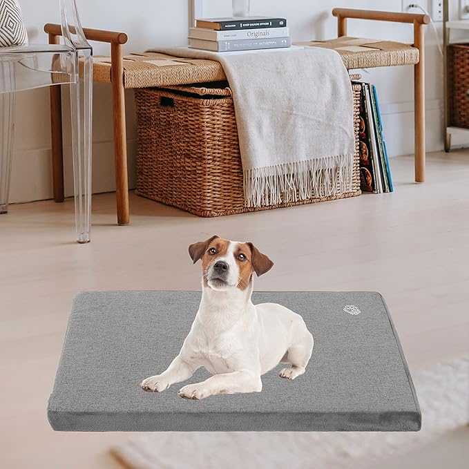 EMPSIGN Stylish Dog Bed Mat Dog Crate Pad Mattress Reversible (Cool &amp; Warm), Water Proof Linings, Removable Machine Washable Cover, Firm Support Pet Crate Bed for Small to XX-Large Dogs, Grey