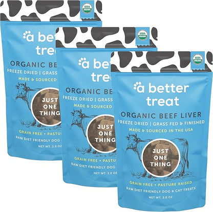 A Better Treat – Organic, Freeze Dried, Single Ingredient, 100% Grass Fed &amp; Finished, Pasture Raised Beef Liver Dog Treats, Cat Treats | Natural Healthy | High Protein, Diabetic Friendly | Made in USA