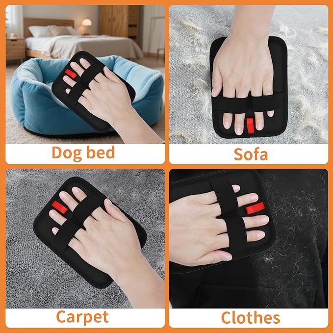 2 Pcs Pet Hair Removal Gloves, Reusable Electrostatic Grooming Mitt, Washable &amp; Eco-Friendly Fur Remover for Dogs &amp; Cats, Versatile for Furniture, Bedding, Clothes, and Car Seats