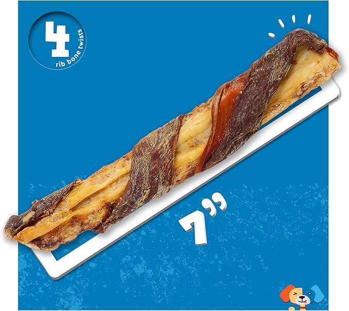 Jack&amp;Pup Twist Beef Rib Bones for Dogs, 7" Beef Rib Bone Small Dog Bones for Puppies with Beef Jerky Twist for Flavor and Fun - Healthy Dog Bones Rib Small Dog Chew Bones (4 Count)
