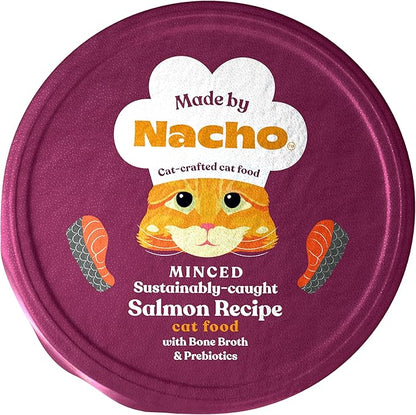 Made by Nacho Wet Cat Food, Sustainably-Caught Minced Salmon in Bone Broth for Hydration, Digestive Health, High Protein, 2.5 Ounce Cups (10 Pack)