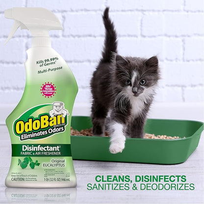 OdoBan Ready-to-Use Disinfectant and Odor Eliminator, Set of 3 Spray Bottles, Made in the USA, Original Eucalyptus and Lavender Scents, 32 Ounces Each