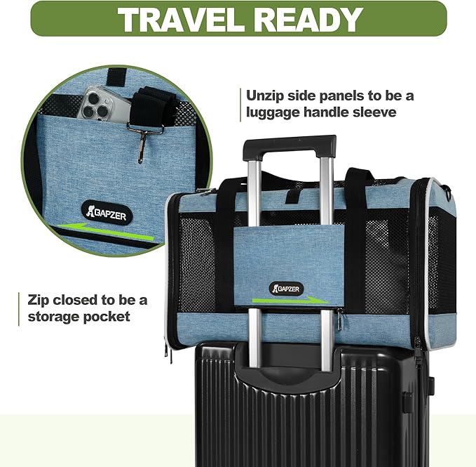 Cat Carrier 18 x 11 x 11 Top Loading Soft-Sided Pet Travel Bag Over 15lbs, Portable Small Dog Puppy Car Crate 10 lbs, Chihuahua Kennel Carry Case, Kitty Cloth Cage Medium Cat Under 25 Blue