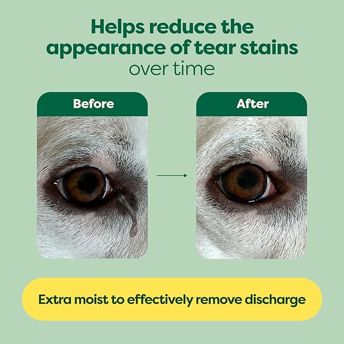 Earth Rated Vet-Developed Pet Eye Wipes, Hypoallergenic Cleaner for Dogs &amp; Cats Eyes to Remove Dirt &amp; Discharge, Fragrance Free, 70 Count