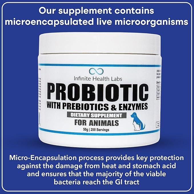 Probiotics for Dogs and Cats - Vet Formulated Made in USA Pet Prebiotic &amp; Enzyme Powder for Digestive, Gut &amp; Immune Health - 200 Servings (50 g)