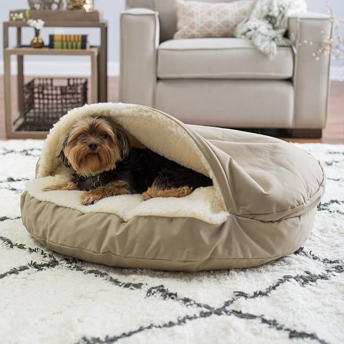 Snoozer Cozy Cave Dog Bed - Indoor Dog Bed with Cover Cave, Covered Calming Burrow for Medium &amp; Large Sized Pets with Blanket Attached, Enclosed, Washable - XL, Navy
