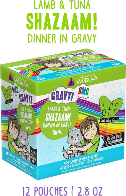 Weruva B.F.F. OMG - Best Feline Friend Oh My Gravy!, Shazaam! with Lamb &amp; Tuna in Gravy Cat Food, 2.8oz Pouch (Pack of 12)