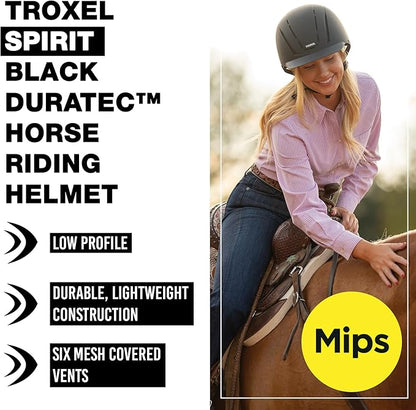 Troxel Spirit Full Coverage Horse Riding Helmet, Low-Profile &amp; Adjustable Design, Safety Horseback Riding Gear, Small (6-1/2-6-7/8), Black Duratec