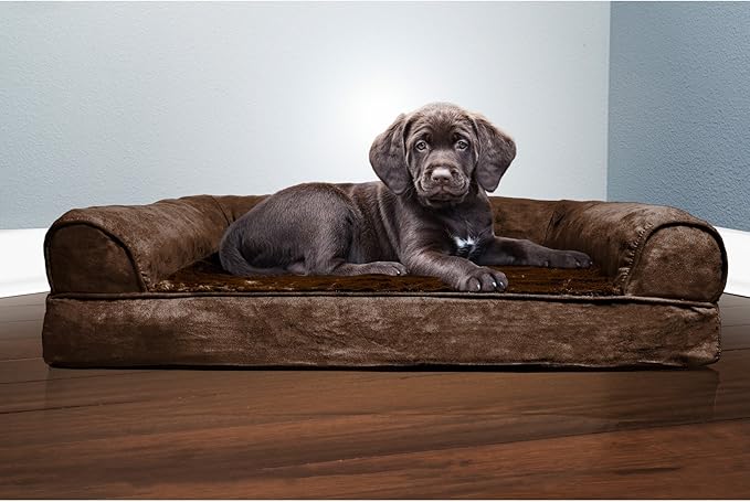 Furhaven Orthopedic Dog Bed for Medium/Small Dogs w/ Removable Bolsters &amp; Washable Cover, For Dogs Up to 35 lbs - Plush &amp; Suede Sofa - Espresso, Medium
