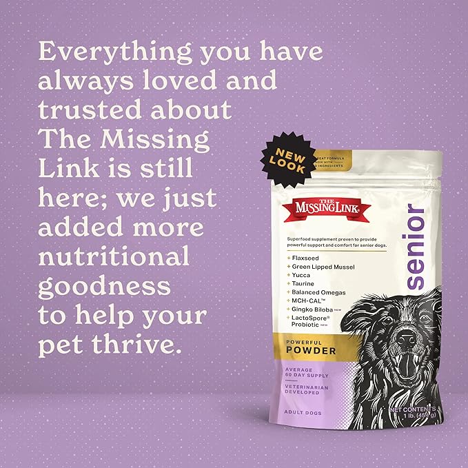 The Missing Link Senior Dog Supplement 1lb Bag - Powerful Powder Supports Bones, Joints, Skin, Coat, Heart, Eyes, Memory &amp; Cognition
