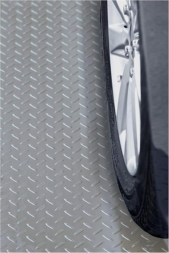 RESILIA Heavy Duty Garage Floor Runner &amp; Protector Mat - Slip Resistant Diamond Plate PVC Mats - Water, Spill, &amp; Stain Resistant, Silver (4 feet x 15 feet), Made in The USA