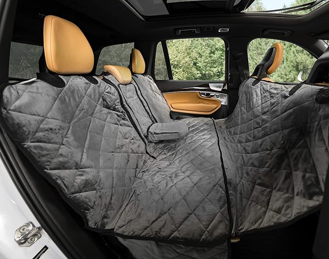 Plush Paws Products Velvet Convertible Rear Seat Cover | Durable Diamond Stitching | Washable &amp; Waterproof Back Seat Cover | Car, Truck &amp; SUV | Nonslip, Tear Resistant Protection | X-Large London Grey