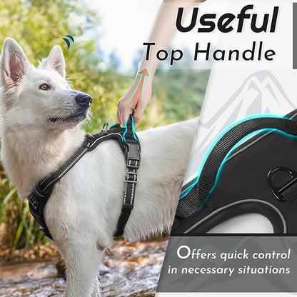 Eagloo Dog Harness for Large Dogs, No Pull Service Vest with Reflective Strips and Control Handle, Adjustable and Comfortable for Walking, No Choke Pet Harness with 2 Metal Rings, Black, L