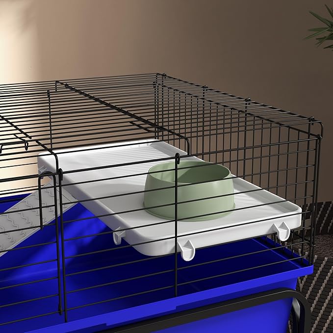 PawHut Two-Story Small Animal Cage Removable from Stand, Guinea Pig Cage with Shelf &amp; Wheels, Pet Habitat for Hedgehog, Chinchilla, Ferret, 39" x 20.5" x 36.5", Blue