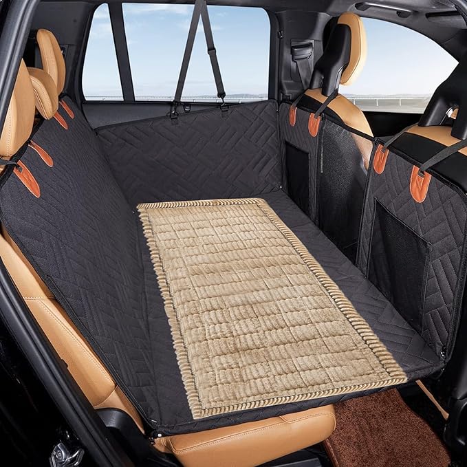 VClife Dog Bed Mat for Car, Anti Slip Pet Bed Travel Pad Comfortable Furry Dog Car Seat Cover for Backseat Extender, Washable Pet Cushion Bed Mat for Indoors &amp; Outdoors (Brown, 59"×27.6")