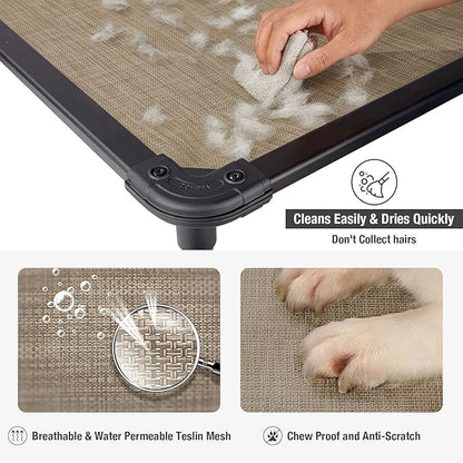 Veehoo Chew Proof Elevated Dog Bed - Cooling Raised Pet Cot - Rustless Aluminum Frame and Durable Textilene Mesh, Unique Designed No-Slip Feet for Indoor or Outdoor Use, Beige Coffee, X Large