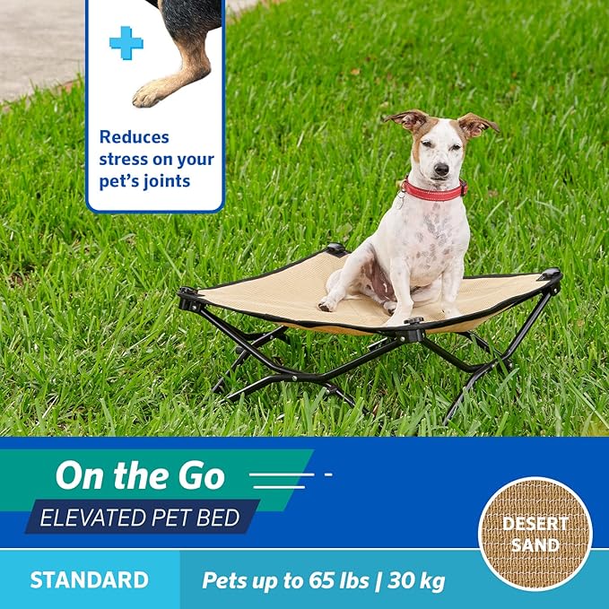 Coolaroo On-The-Go Elevated Dog Bed - Foldable Pop-Up Travel Dog Bed with Breathable, Moisture-Resistant Fabric, Carry Bag Included, Lightweight &amp; Portable, Desert Sand, Standard