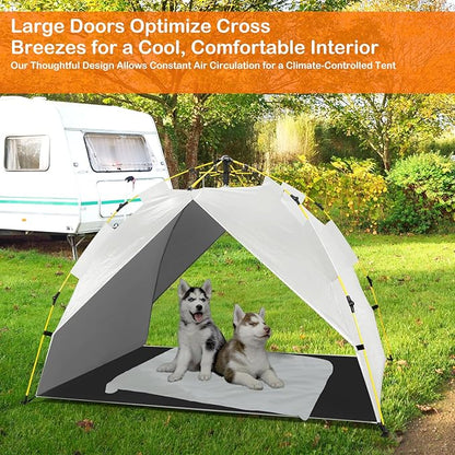 Canopy Shade Tent for Large XL XXL Jumbo Elevated Raised Dog Bed Cots, Quick Setup &amp; No Assembly Needed, Outside Outdoor Cooling Camping Pet Sun Umbrella, Gray 70"X55" (Cots Not Included)
