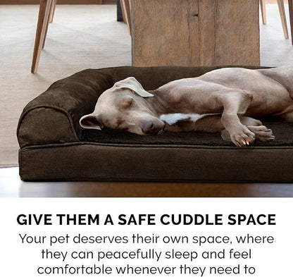 Furhaven Cooling Gel Dog Bed for Large Dogs w/ Removable Bolsters &amp; Washable Cover, For Dogs Up to 125 lbs - Plush &amp; Suede Sofa - Espresso, Jumbo Plus/XXL