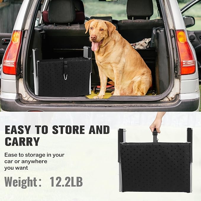 Niubya Portable Folding Dog Stairs for Cars, SUVs, Trucks - Lightweight Pet Ramp for Large Dogs with Non-Slip Surface - Reinforced Steps Support Up to 200 lb, 5 Steps