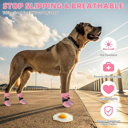 KOOLTAIL Dog Socks for Hot Pavement, Summer Breathable Dog Socks to Prevent Licking Paws, Non Slip Pet Boots &amp; Paw Protectors for Hardwood Floor,Grippy Shoes for Small Medium Large Senior Dogs,Pink M