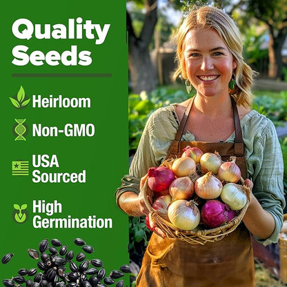 HOME GROWN 𝗨𝗦𝗔 𝗣𝗥𝗘𝗠𝗜𝗨𝗠 8 Onion Seeds for Planting – 1,600 Heirloom 𝗡𝗢𝗡-𝗚𝗠𝗢 Vegetable Seeds – Grow Sweet, Yellow, Red, Spanish, Green &amp; Vidalia Onions in Outdoor or Indoor Home Garden