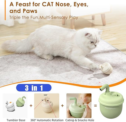 Automatic Laser Cat Interactive Toy, Self-Balancing 360° Auto-Spin Laser Pointer with Catnip Hole, Triple-Sensory – Kitten Sight, Smell &amp; Touch, Boredom Relief Toy for Indoor Adult Cat (white)