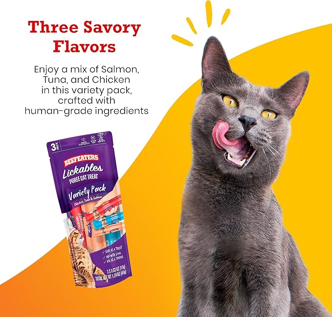 Beefeaters Cat Treats Lickable Puree 1.59oz (12-Pack) – Chicken, Grain-Free, Taurine-Enriched, Ideal for Training &amp; Interactive Feeding