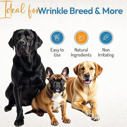 Bulldog Wrinkle Wipes &amp; Cream Bundle - Deep Cleaning Wrinkle Wipes + Soothing Dog Wrinkle Cream - Hypoallergenic for Bulldogs, Pugs, Frenchies (100 Wipes + 85g Cream)