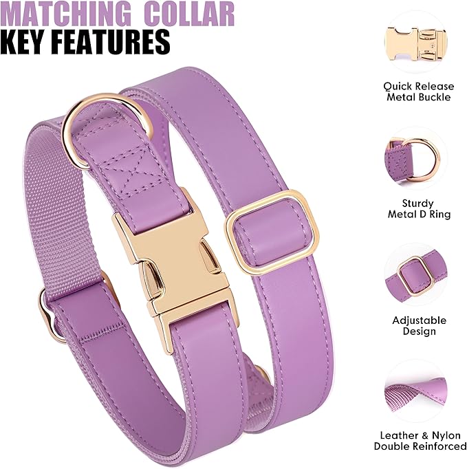 PET ARTIST PU Leather Dog Collar, Bright &amp; Stylish Purple Dog Collar Girl with Quick Release Gold Metal Buckle, Soft Nylon Padded Durable Pet Collars Adjustable for Medium Dogs, Neck Fit 13-19"