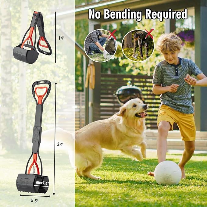 TIMINGILA Pooper Scooper 2 Pack, 28" Long Handle No Touch Dog Pooper Scooper for Large Medium Small Dogs, Durable Spring &amp; Lightweight, Waste Pickup Tool for Dogs in Lawns/Grass/Dirt/Gravel