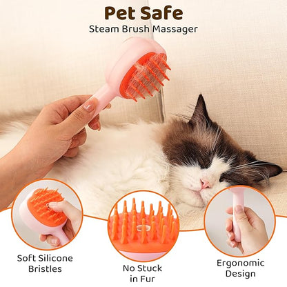 Steam Cat Brush, 6-in-1 Dog Brush Spritz Defur Comb, Steamy Skin Friendly Deshedding Grooming Tool, Suitable for Shedding &amp; Haired Pets, Pet Supplies Accessories,Pink