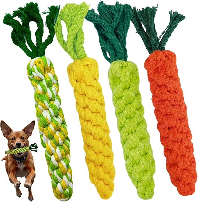 4PCS Mixed Color Woven Pet Chew Set (Yellow, Green, Orange, Rainbow), Dog Chew Toys, Cat Teething Toys, Durable &amp; Safe Interactive Pet Toys