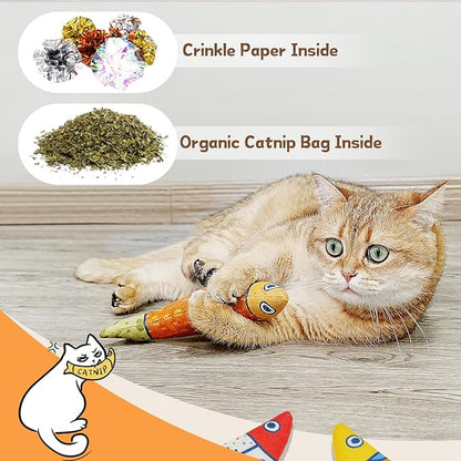 Cat Fish Catnip Toys for Cats, Pet Chew Toy for Bored Indoor Adult Cats, Crinkle Cat Kicker Toy for Indoor Kittens