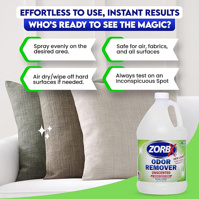 ZORBX Unscented Odor Eliminator Spray 128 Oz, 1 Gallon - Used in Hospitals &amp; Healthcare Facilities - Advanced Trusted Odor Remover Formula - All-Purpose Deodorizer for Dog, Cat, Home, Carpet &amp; Car