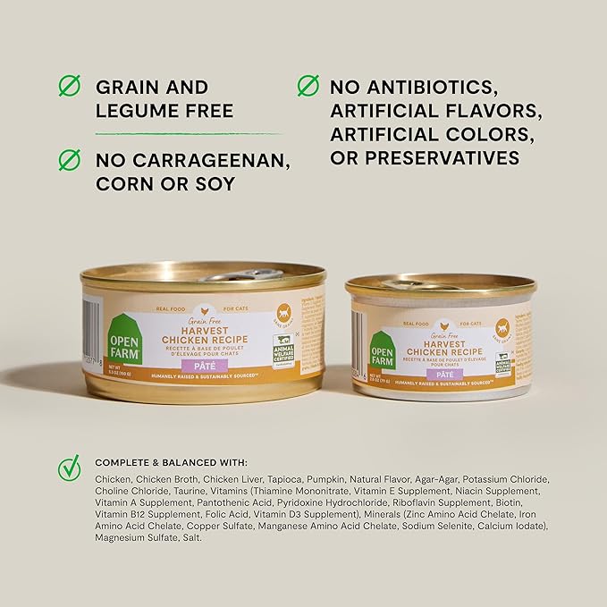 Open Farm Canned Cat Food Variety Pack, Paté for Complete &amp; Balanced Nutrition, Grain-Free and Legume-Free Wet Cat Food, 2.8oz Cans (Case of 12)