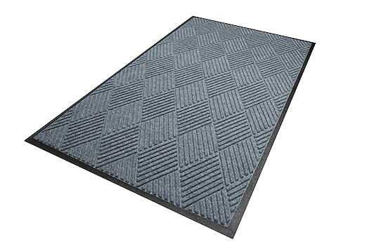 WaterHog Diamond | Commercial-Grade Entrance Mat with Rubber Border – Indoor/Outdoor, Quick Drying, Stain Resistant Door Mat (Bluestone, 4&