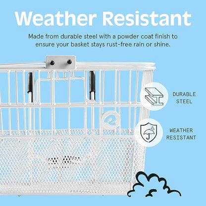 Retrospec Apollo Detachable Front Bike Basket Steel Half-Mesh with Integrated Detachable Hooks and Built-In Handle, Easy Assembly and Portability for Bicycles