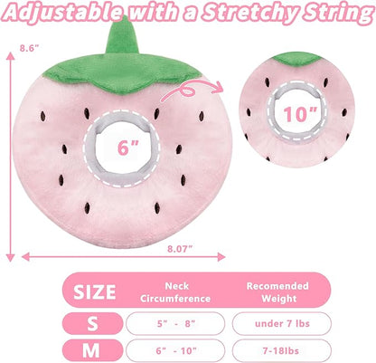 Soft Cat Cone Collar, Cute Cat Recovery Collar Suitable for Small, Medium, Large Cats,Elizabethan Neck Collar for Cats After Surgery (Strawberry, Medium)