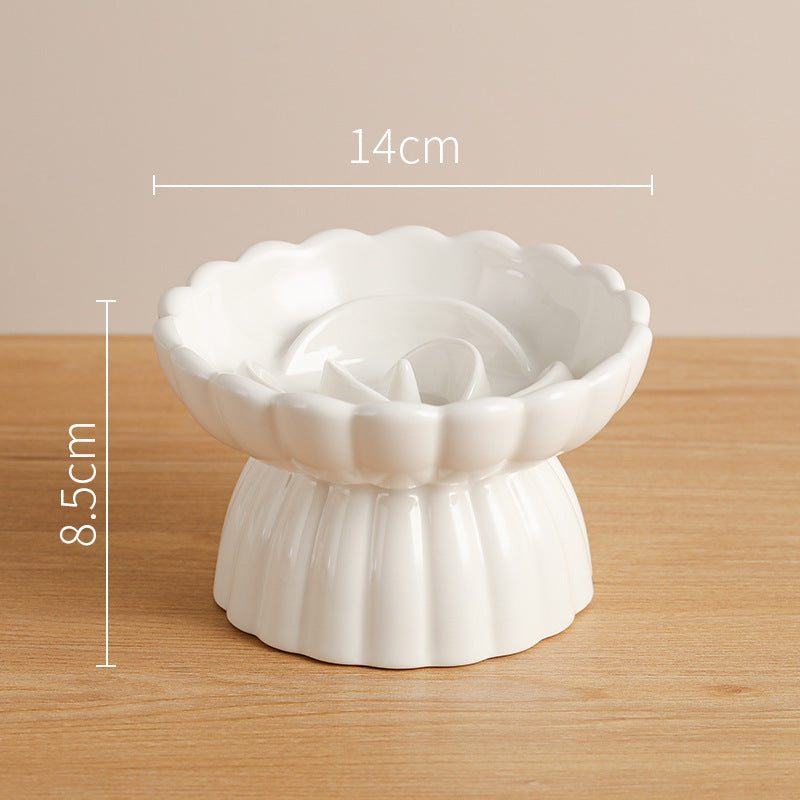 Elevated Ceramic Slow Feed Dish For Cats And Small Dogs, Flower Pool Design Pet Slow Feeder With Higher Edges,Raised Pet Bowl For Dry &amp; Wet Food