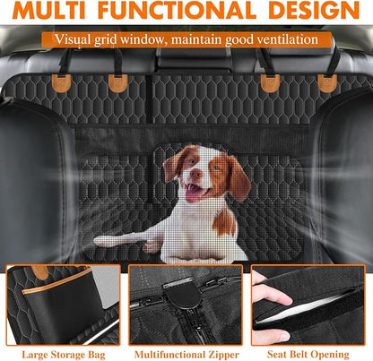 Dog Back Seat Cover, Waterproof Scratch Proof Nonslip Dog Hammock for Car, Car Seat Cover for Back Seat with Sanitary Pad Mesh &amp; Pocket for Cars SUVs and Trucks - S, Black/Orange