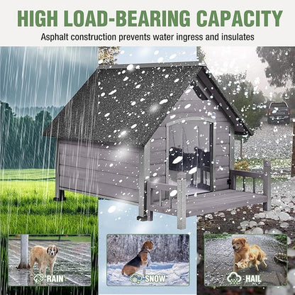 Dog House Outdoor Insulated for Winter, Puppy Kennel with Anti-Chewing Iron Frame, Weatherproof Dog Crate with Insulated Liner for Small Medium Large Dogs (Grey, 45" x 32.9" x 32.6")