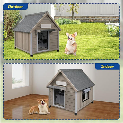 Outdoor Dog House Waterproof for Medium Small Dogs with Anti-Chewing Iron Frame, Adjustable Vent Window, Indoor &amp; Outdoor Doghouse Kennel Puppy Shelter, Easy Clean and Assemble (26" L*31.9" W*32" H)